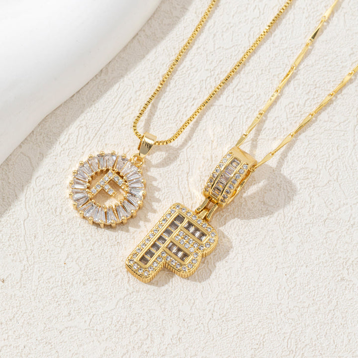 Gold Plated Full Iced Out Letter Pendant Necklace - Golden - F - image 9