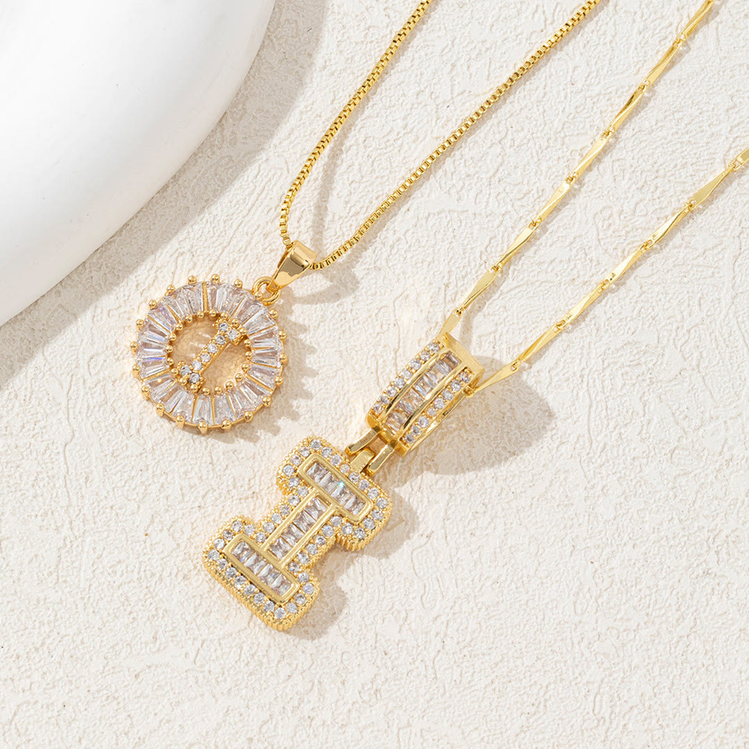 Gold Plated Full Iced Out Letter Pendant Necklace - Golden - I - image 12