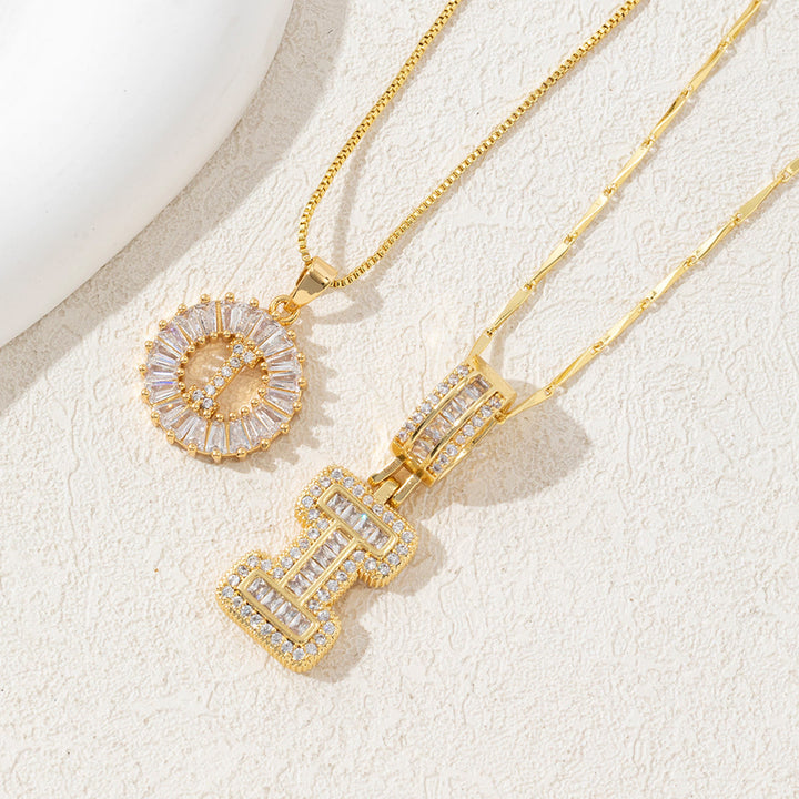 Gold Plated Full Iced Out Letter Pendant Necklace - Golden - I - image 12