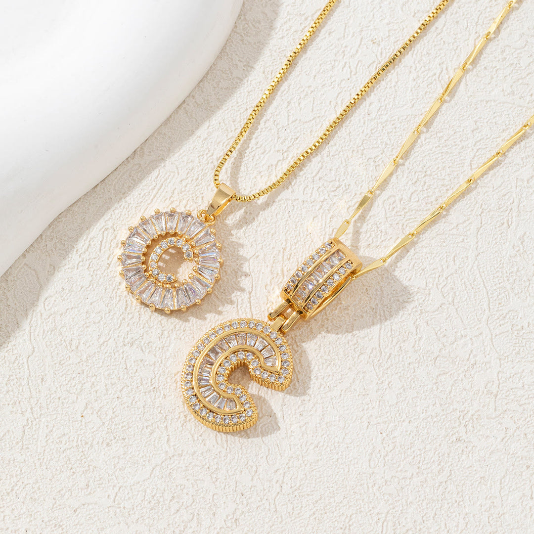 Gold Plated Full Iced Out Letter Pendant Necklace - Golden - C - image 6