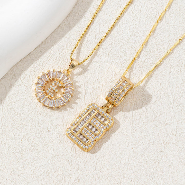Gold Plated Full Iced Out Letter Pendant Necklace - Golden - E - image 8