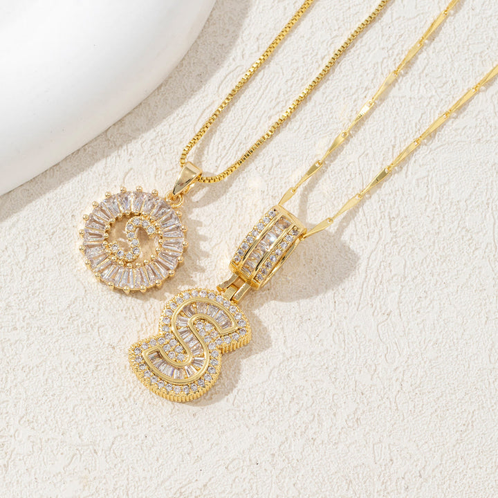 Gold Plated Full Iced Out Letter Pendant Necklace - Golden - S - image 21