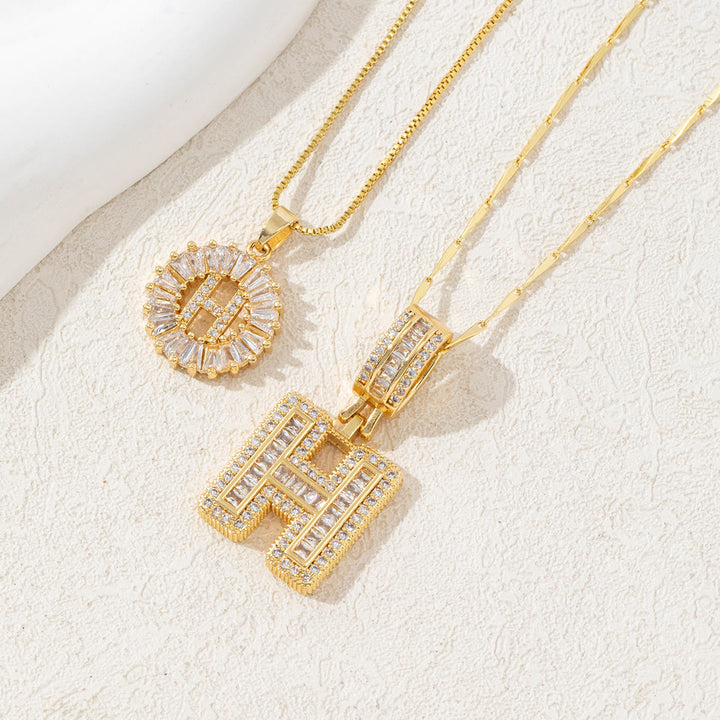 Gold Plated Full Iced Out Letter Pendant Necklace - Golden - H - image 11