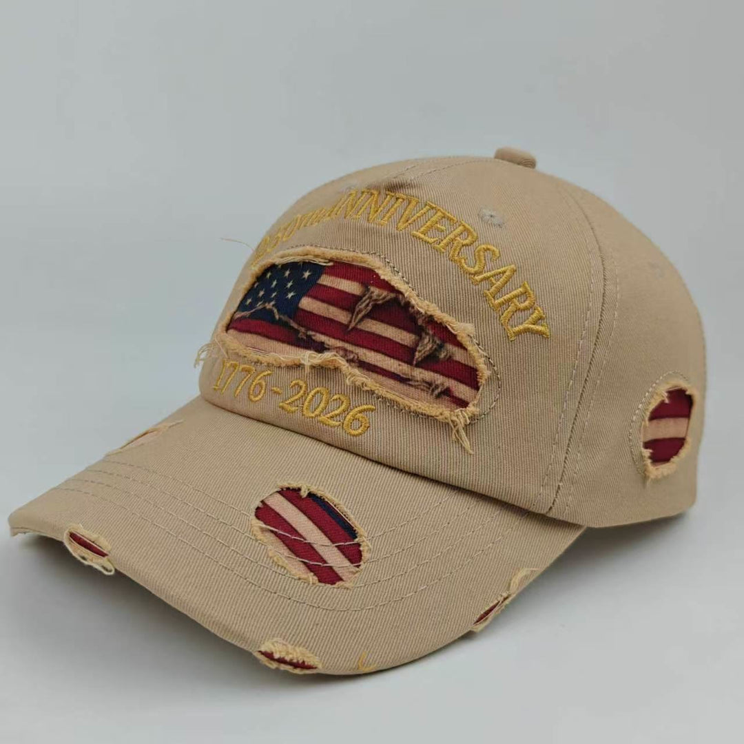 Vintage Washed Distressed Denim American Flag Baseball Cap - Khaki - Adjustable(22 7/8"-24 1/2") - image 4