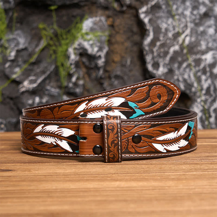 Dark Aesthetic Floral Serpent DIY Buckle Leather Belt - Bronze - Brown Feather Belt - 40 - image 12