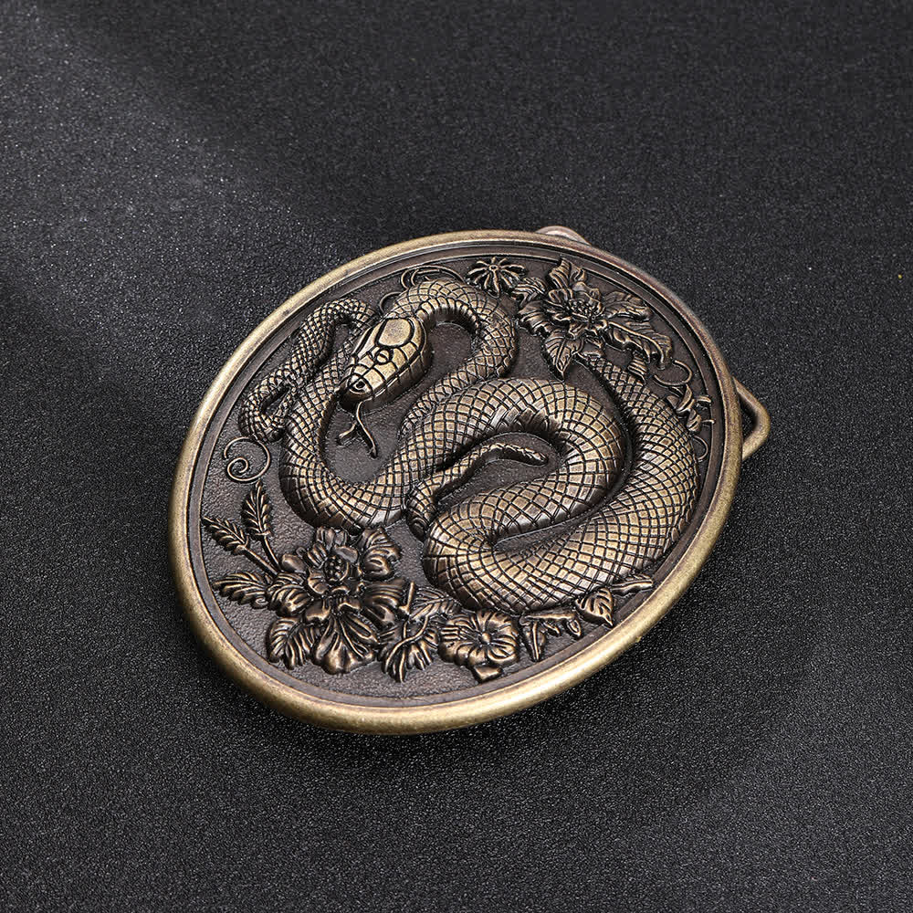 Dark Aesthetic Floral Serpent DIY Buckle Leather Belt - Bronze - Without Belt - Not Included Belt - image 7