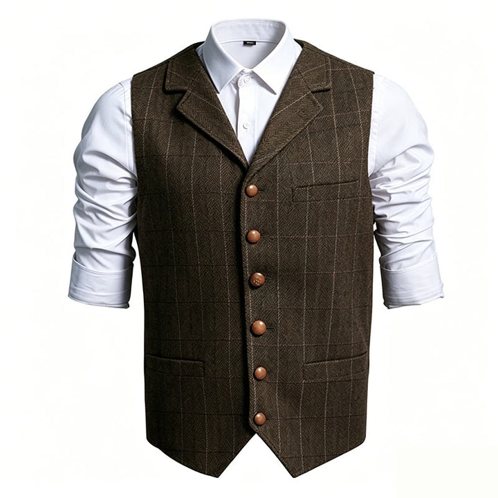 Men's Lapel Collar Plaid Single Breasted Suit Vest - Coffee - 3XL - image 2