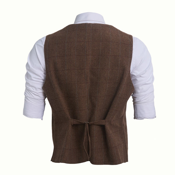 Men's Lapel Collar Plaid Single Breasted Suit Vest - image 5