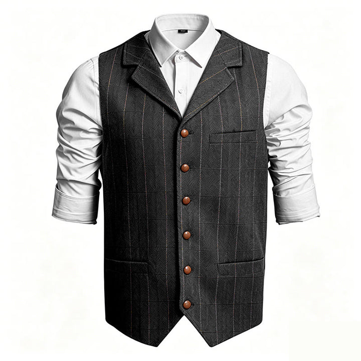 Men's Lapel Collar Plaid Single Breasted Suit Vest - Black - 3XL - image 3