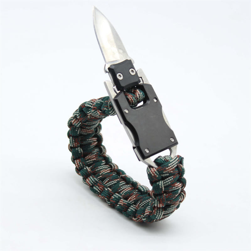 Multifunctional Hidden Knife Emergency Paracord Survival Bracelet - Forest Camouflage - image 3