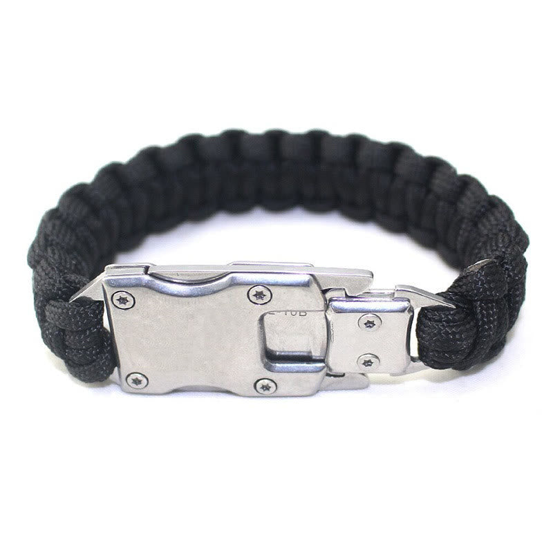 Multifunctional Hidden Knife Emergency Paracord Survival Bracelet - Black & Silver Buckle - image 4