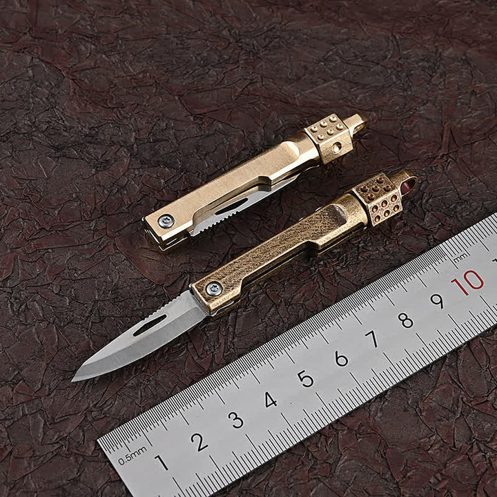 Vintage Rotating Dice Brass Handle Mini Folding Knife EDC-Tool - image 5