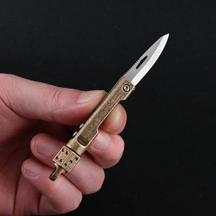 Vintage Rotating Dice Brass Handle Mini Folding Knife EDC-Tool - Retro Brass - image 2