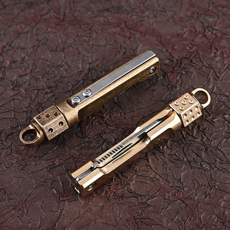 Vintage Rotating Dice Brass Handle Mini Folding Knife EDC-Tool - image 4