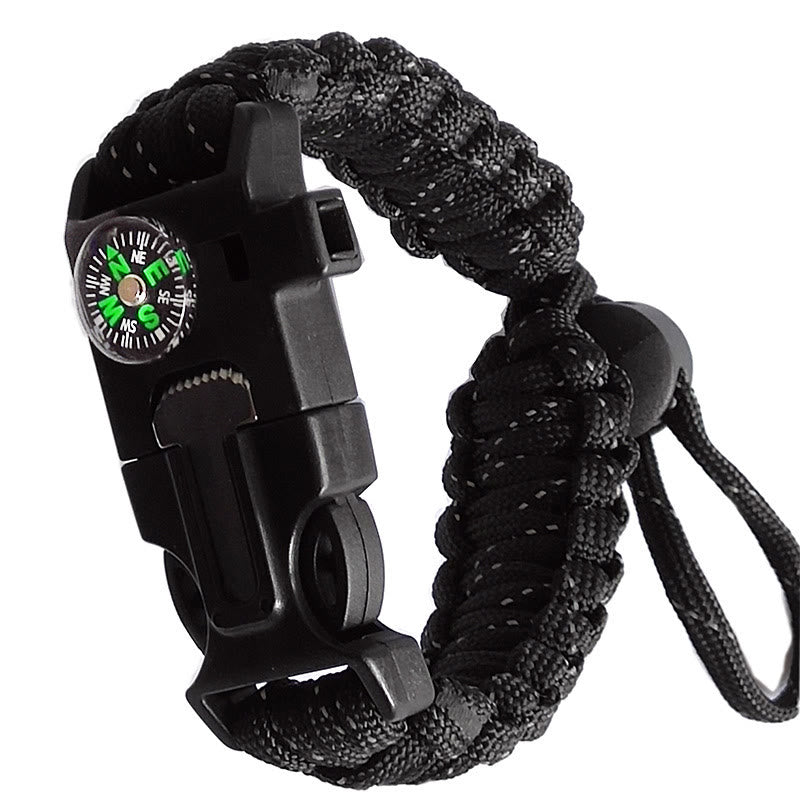Adjustable Compass Fire Starter Emergency Paracord Survival Bracelet - Black & Reflective Line - image 5