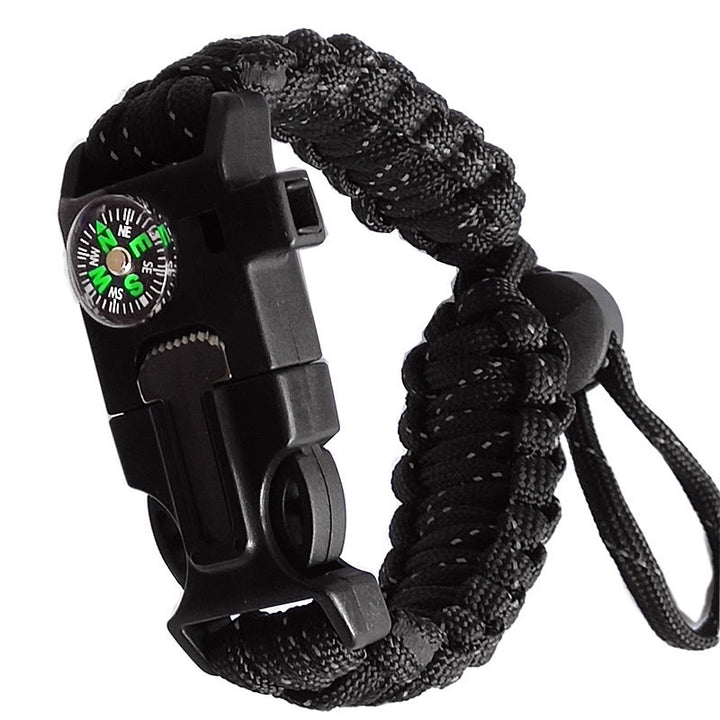 Adjustable Compass Fire Starter Emergency Paracord Survival Bracelet - Black & Reflective Line - image 5