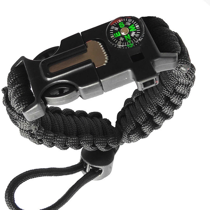 Adjustable Compass Fire Starter Emergency Paracord Survival Bracelet - Black - image 1