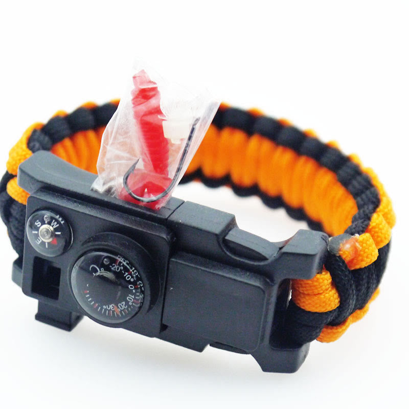 Outdoor Camping Multi-Tool Survival Paracord Bracelet - Black & Orange - image 15