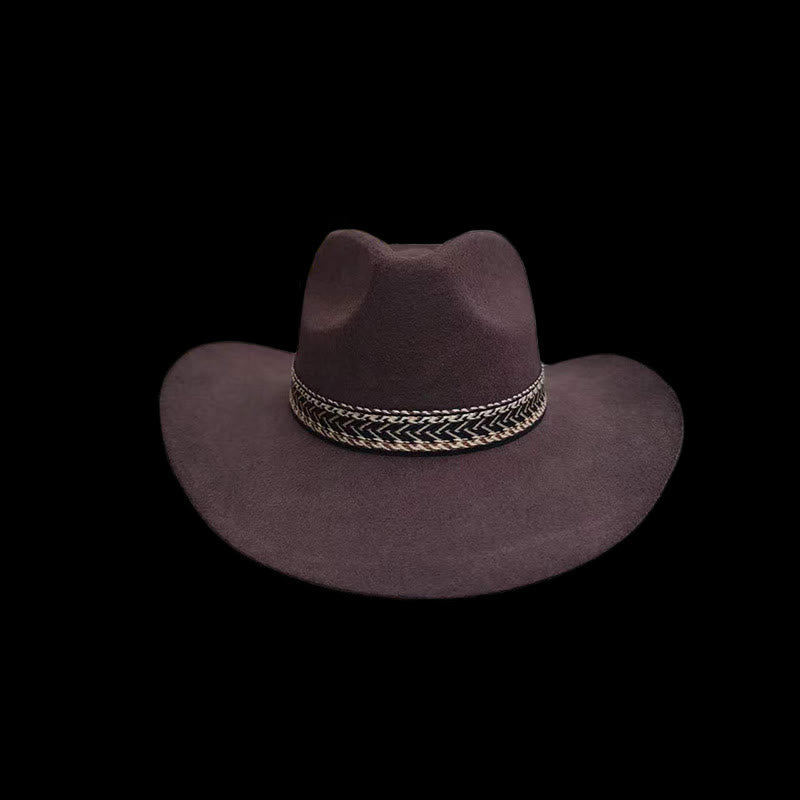Solid Wool Felt Fedora with Decorative Woven Band Hat - image 2