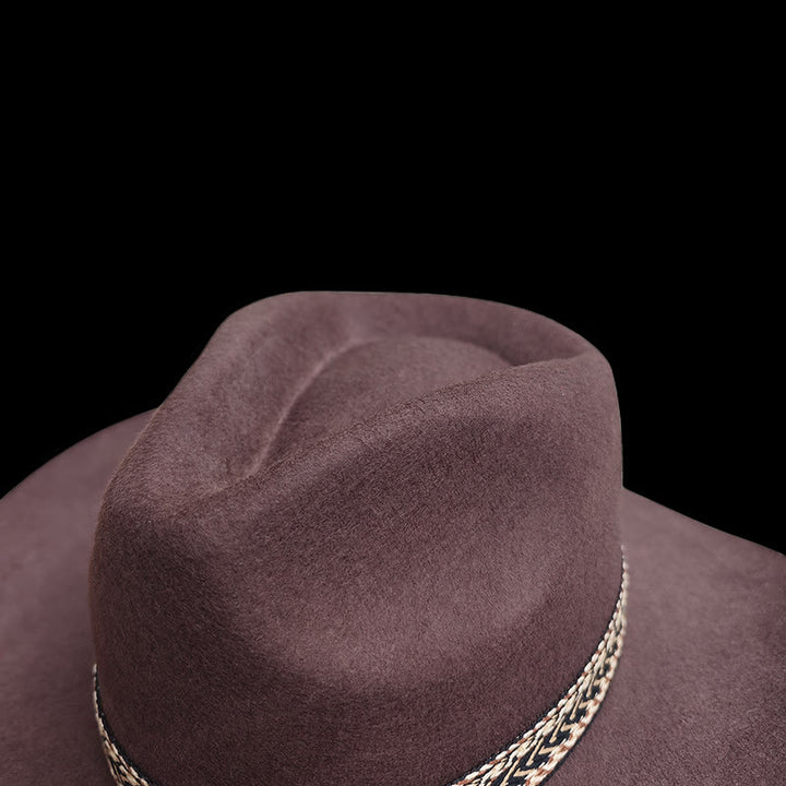 Solid Wool Felt Fedora with Decorative Woven Band Hat - image 6