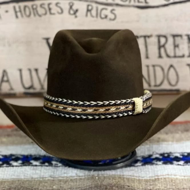 Solid Wool Felt Fedora with Decorative Woven Band Hat - Coffee - L(23 1/4") - image 0