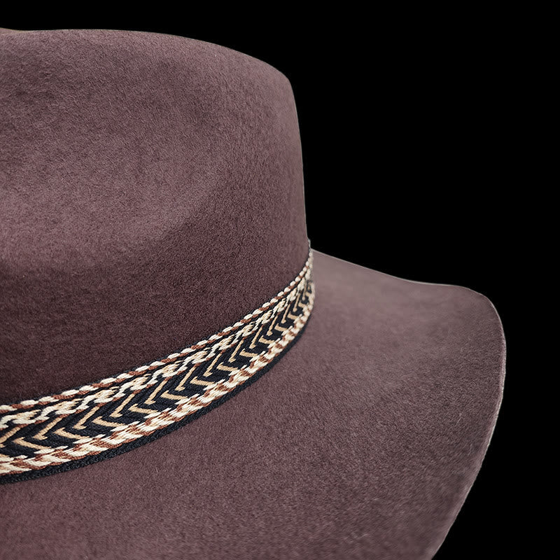 Solid Wool Felt Fedora with Decorative Woven Band Hat - image 5