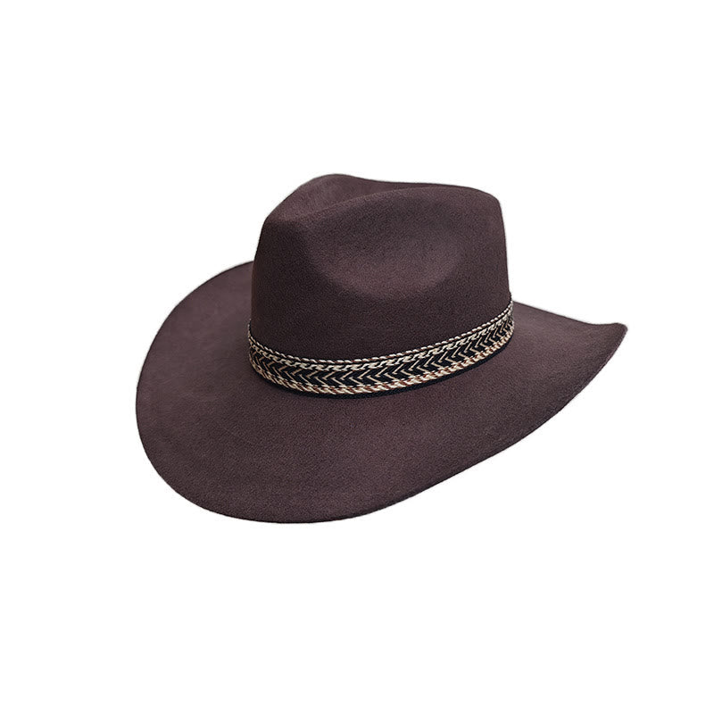 Solid Wool Felt Fedora with Decorative Woven Band Hat - image 1