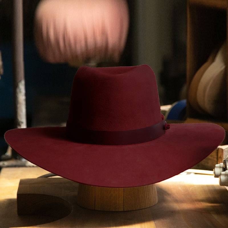 Men's Vintage Wool Felt Fedora with Leather Band Hat - Wine - Adjustable(22 7/8"-23 5/8") - image 2