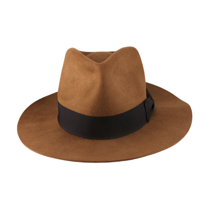 Vintage Style Western Wool Fedora with Bow Trim Hat - Dark Brown & Black Wide Band - Adjustable(22 7/8"-23 5/8") - image 4