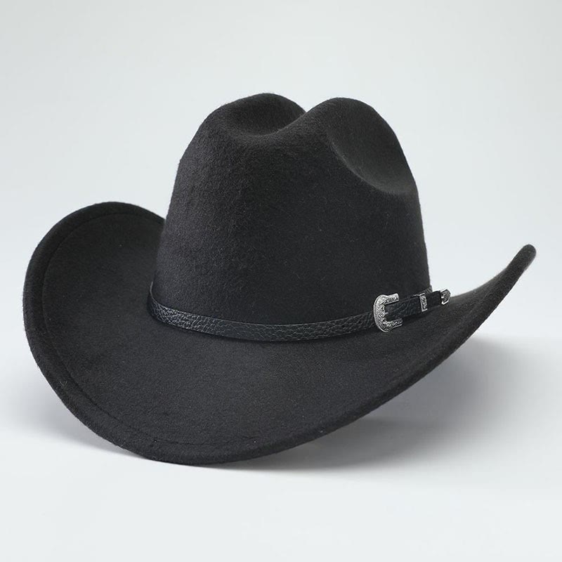 Wide Brim Retro Classic Western Cowboy Top Hat - Black - M (22"-22 7/8") - image 0