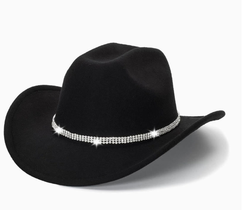 Western Cowboy Style Rhinestone Band Decorative Hat - Black - M (22"-22 7/8") - image 0