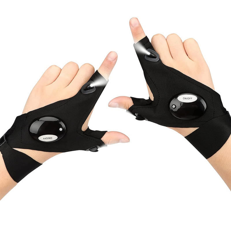 Breathable LED Lighted Half Finger Light Outdoor Working Glove - Black & Both Hands - image 0