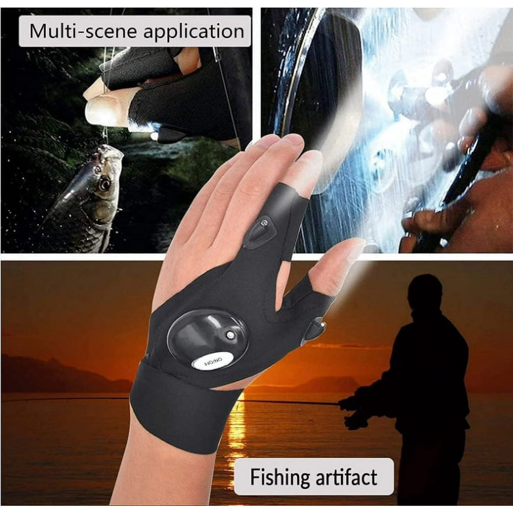 Breathable LED Lighted Half Finger Light Outdoor Working Glove - image 1