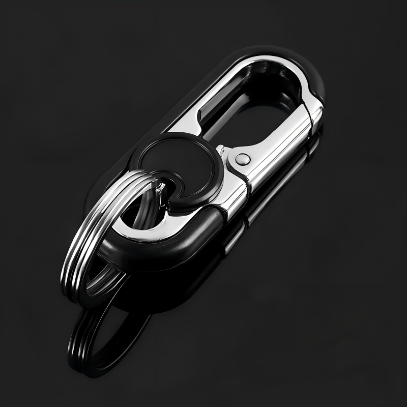 Creative Dual Ring Metal Waist Hanging Car Keychain - Black - image 1