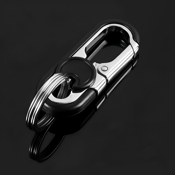 Creative Dual Ring Metal Waist Hanging Car Keychain - Black - image 1