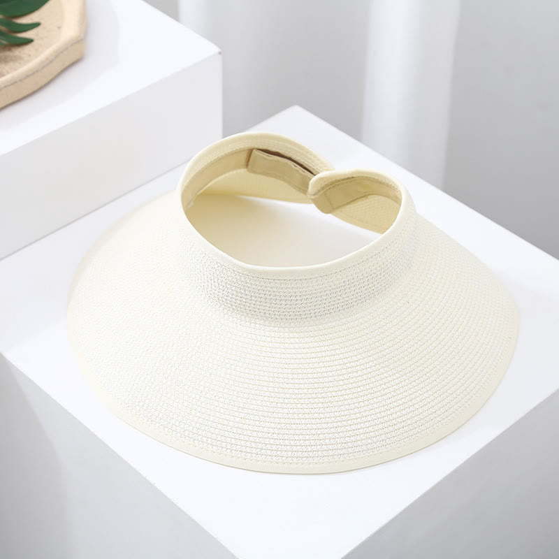 Women's Wide Brim Portable Open Top Straw Beach Sun Hat - White - Adjustable (About 21 5/8"-22 7/8") - image 3