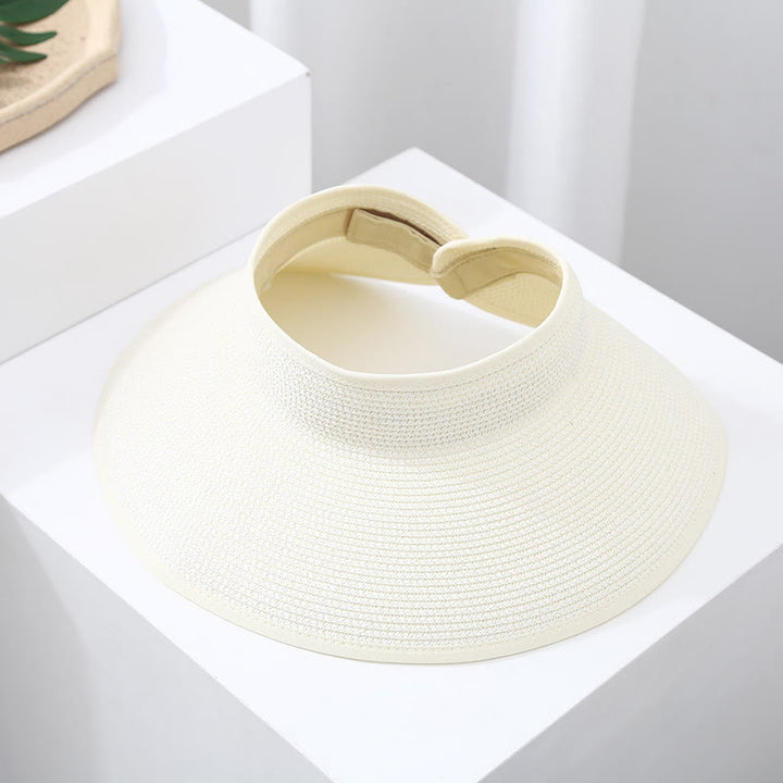 Women's Wide Brim Portable Open Top Straw Beach Sun Hat - White - Adjustable (About 21 5/8"-22 7/8") - image 3