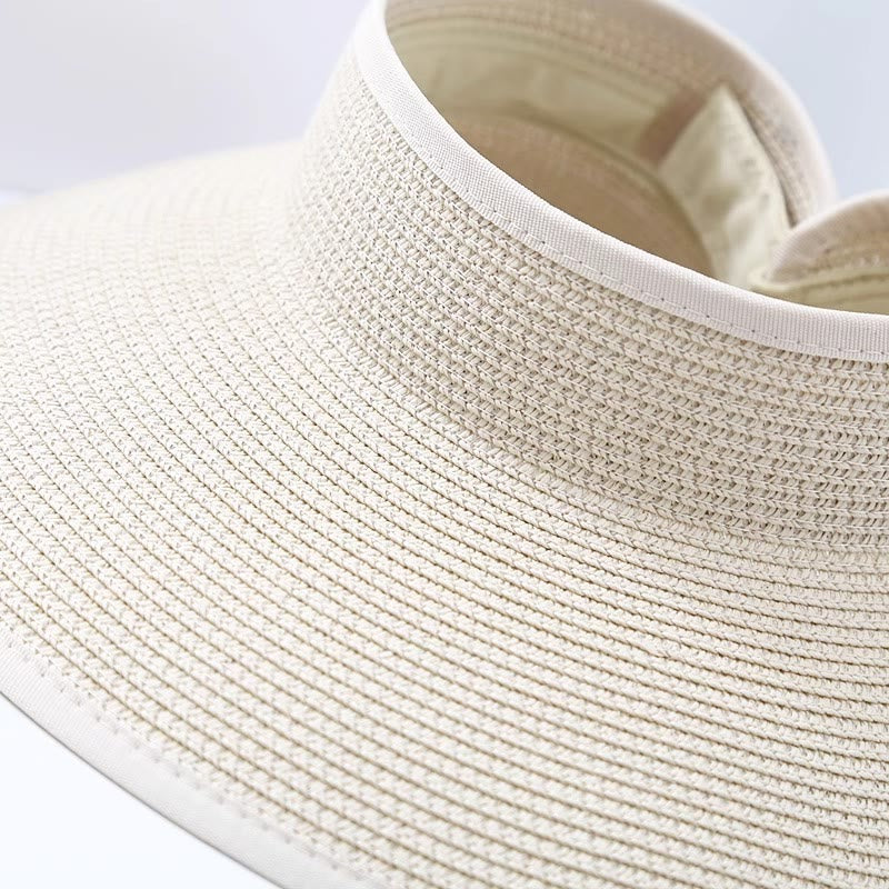 Women's Wide Brim Portable Open Top Straw Beach Sun Hat - image 5