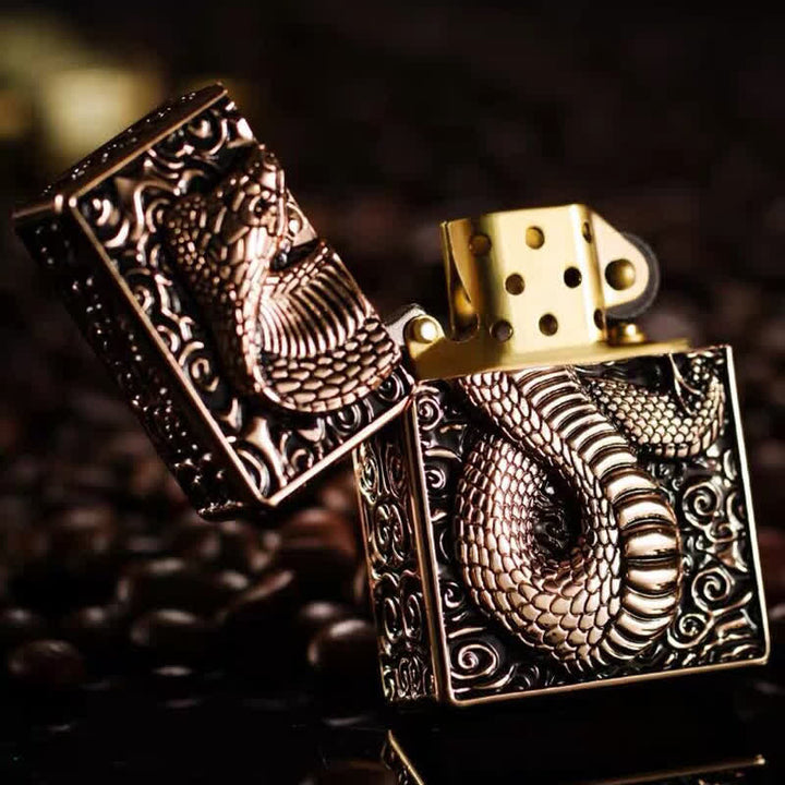 Black & Gold Snake Cobra Refillable Kerosene Lighter - image 2