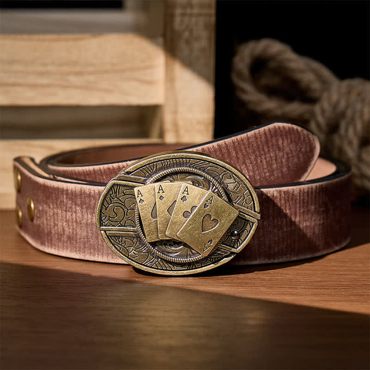 Four Aces Poker DIY Hidden Folding Knife Buckle Leather Belt - Bronze Poker - Brown Distressed Belt - 42 - image 7