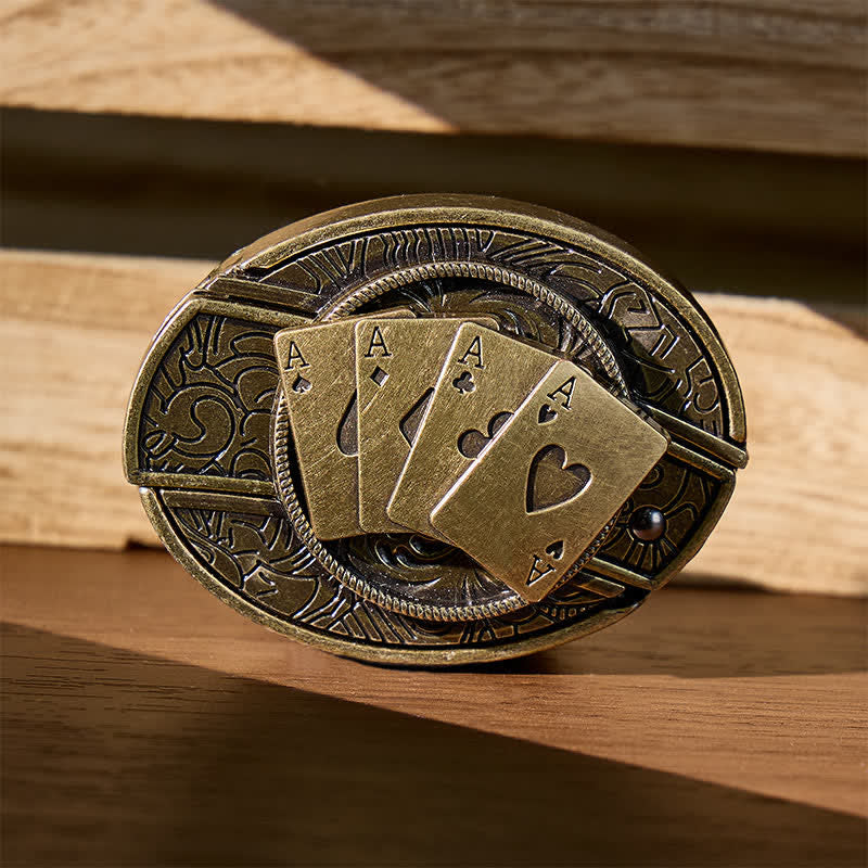 Four Aces Poker DIY Hidden Folding Knife Buckle Leather Belt - Bronze Poker - Without Belt - Not Included Belt - image 0