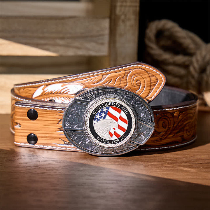 Liberty & Justice DIY Hidden Folding Knife Eagle Buckle Leather Belt - American Flag Eagle - Brown Feather Belt - 40 - image 9