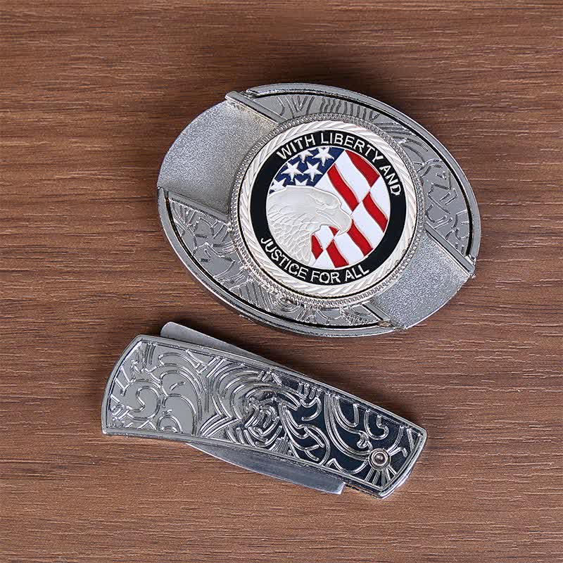 Liberty & Justice DIY Hidden Folding Knife Eagle Buckle Leather Belt - image 2