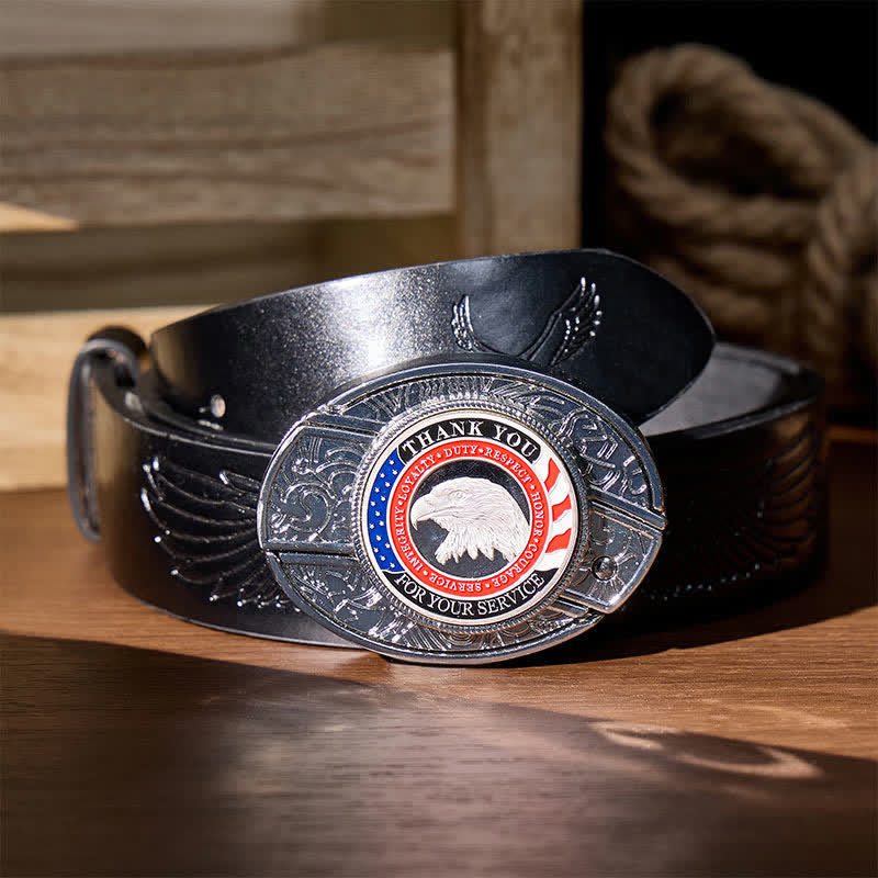 Honor & Courage DIY Hidden Folding Knife Eagle Buckle Leather Belt - Patriotic Eagle - Black Embossed Eagle Belt - 42 - image 4