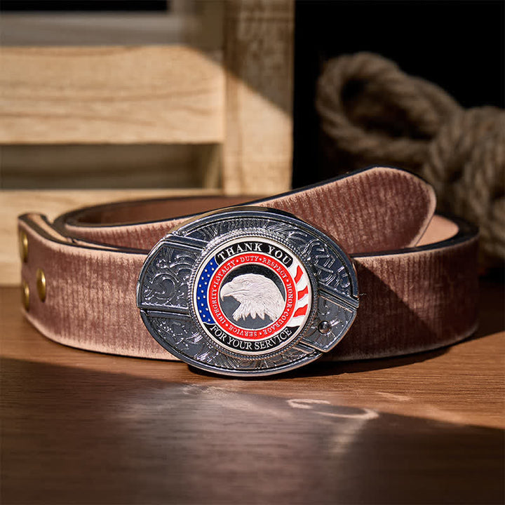 Honor & Courage DIY Hidden Folding Knife Eagle Buckle Leather Belt - Patriotic Eagle - Brown Distressed Belt - 42 - image 7