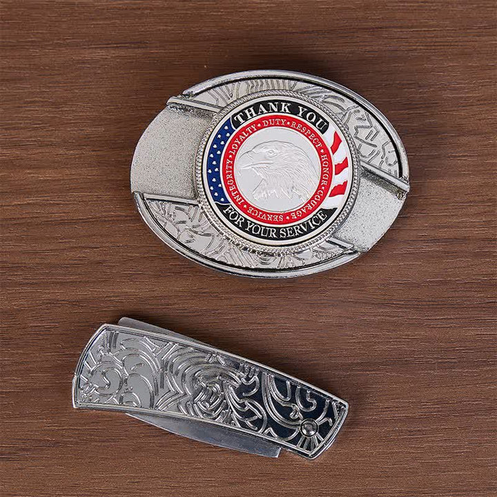 Honor & Courage DIY Hidden Folding Knife Eagle Buckle Leather Belt - image 2