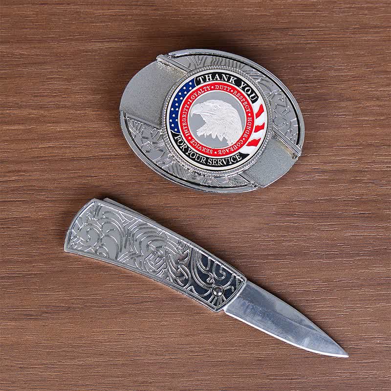 Honor & Courage DIY Hidden Folding Knife Eagle Buckle Leather Belt - image 1