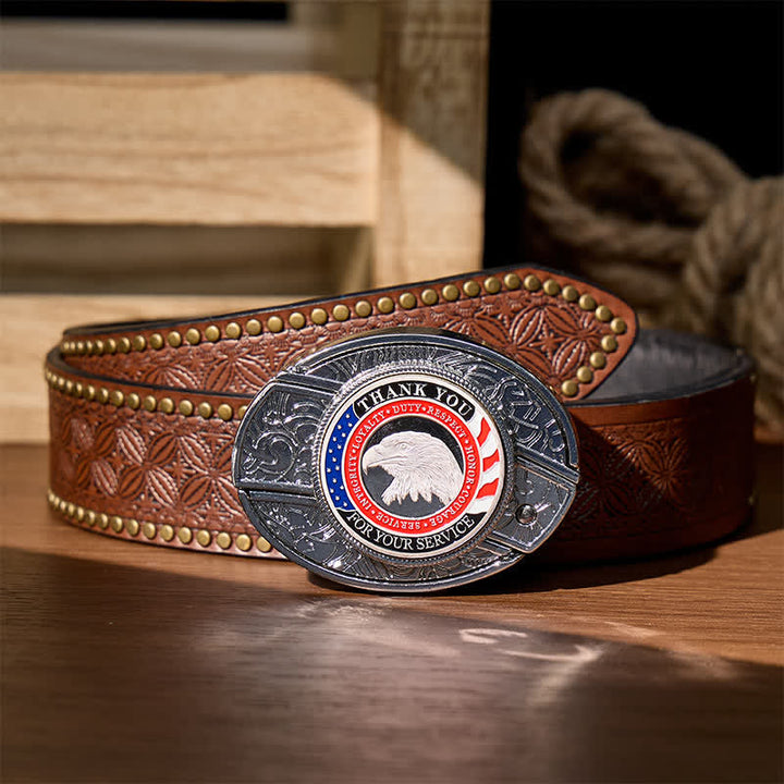 Honor & Courage DIY Hidden Folding Knife Eagle Buckle Leather Belt - Patriotic Eagle - Brown Rivet Belt - 42 - image 6