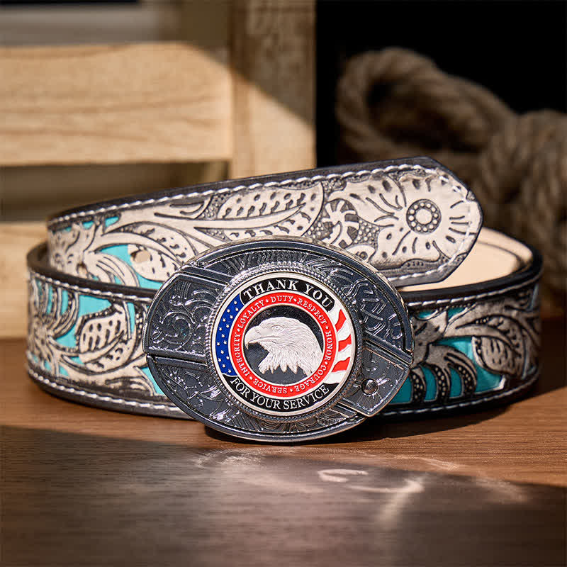 Honor & Courage DIY Hidden Folding Knife Eagle Buckle Leather Belt - Patriotic Eagle - Gray Floral Belt - 42 - image 10