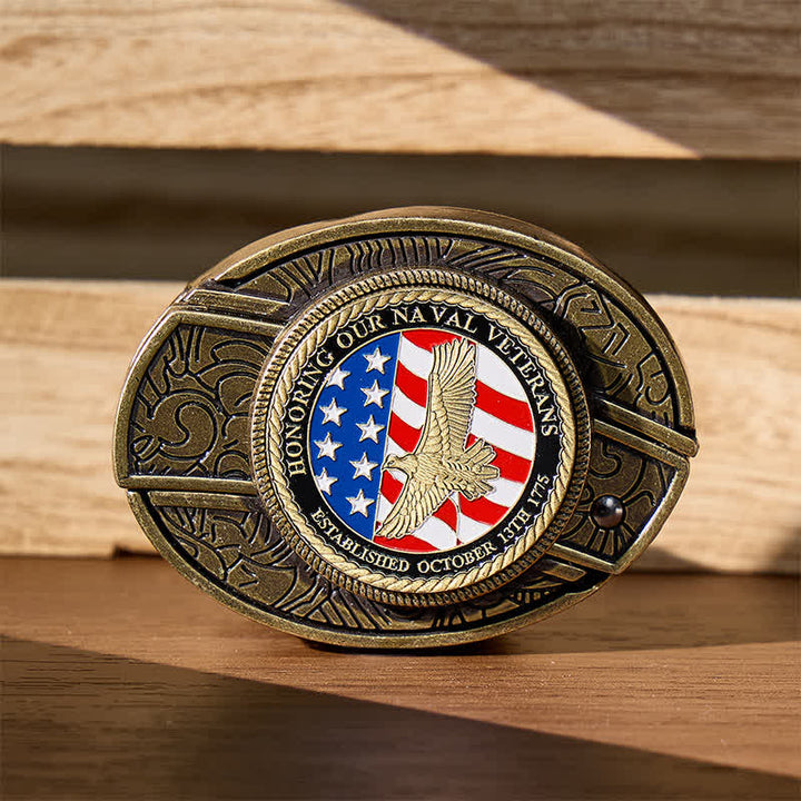 Honoring Naval Veterans DIY Hidden Folding Knife Eagle Buckle Leather Belt - Patriotic Eagle & Flag - Without Belt - Not Included Belt - image 0